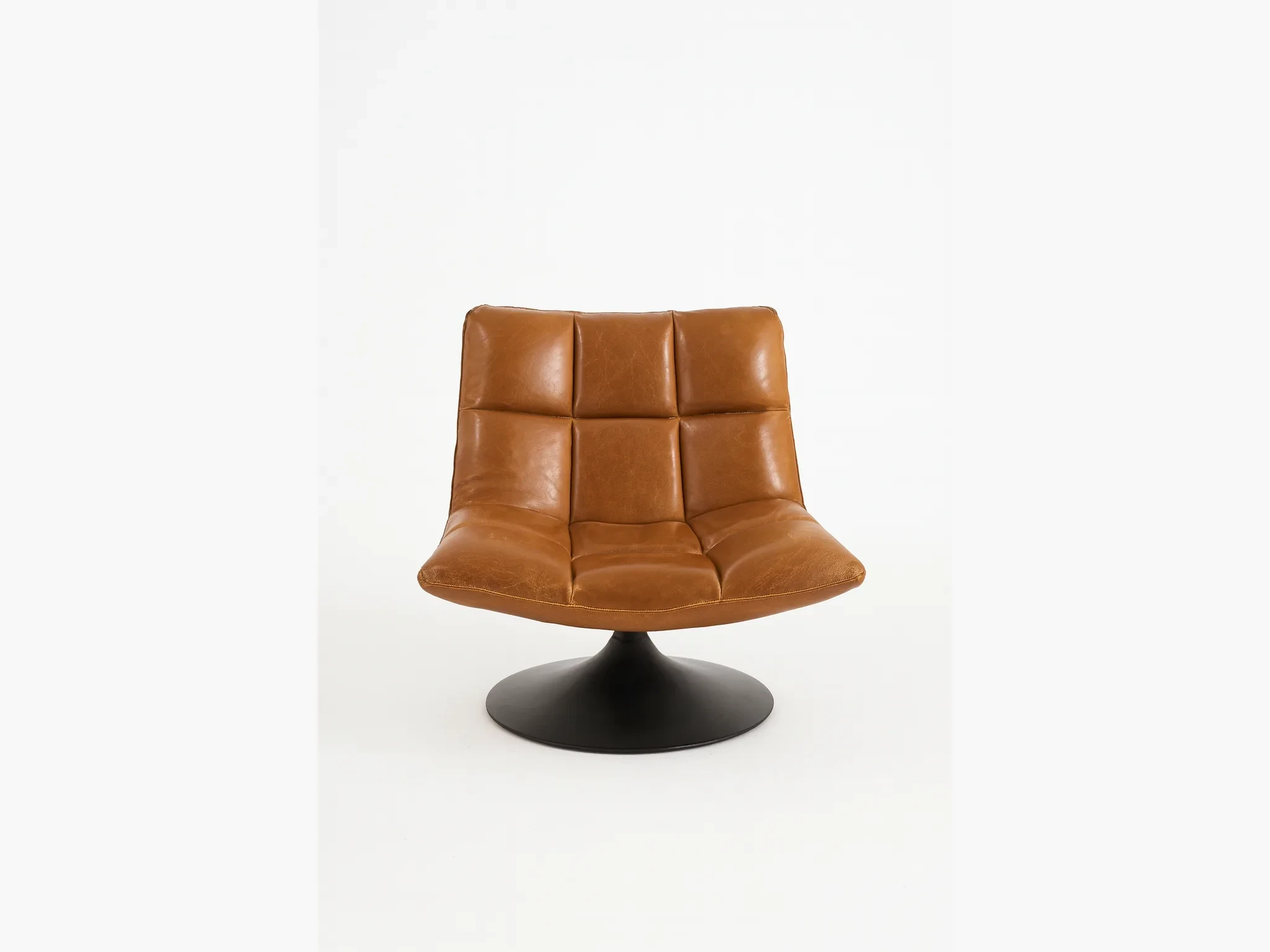 Cognac leren loungefauteuil met draaivoet