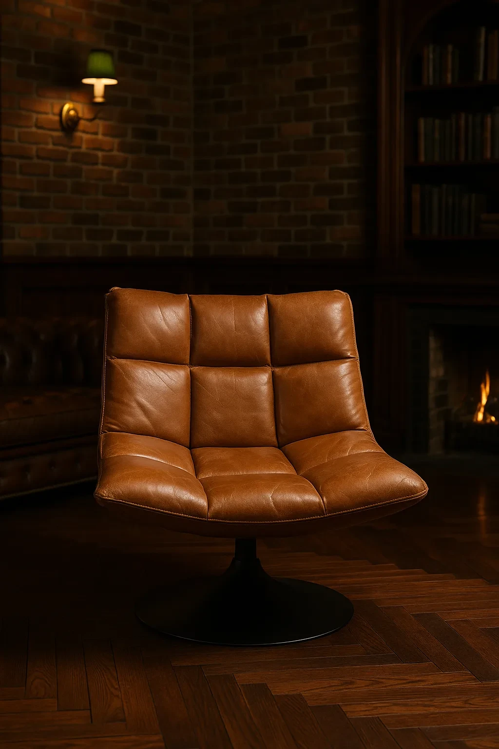 Cognac leren loungefauteuil met draaivoet