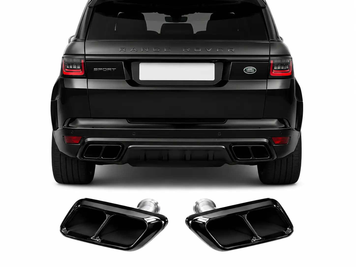 Uitlaat-sierstukken voor Range Rover Sport (2013–2021) – Hoogglans Zwart – Set van 2
